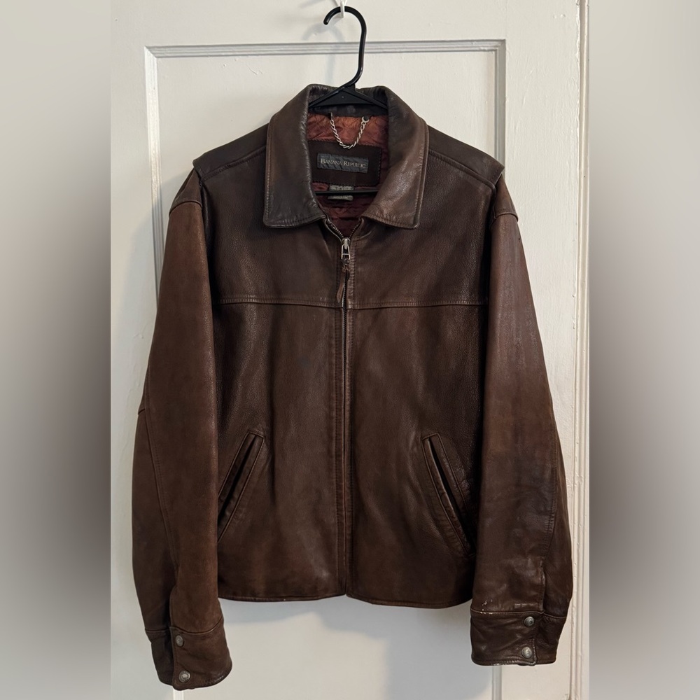 Vintage Banana Republic Men’s Brown Leather Jacket- Classic with Rich Patina